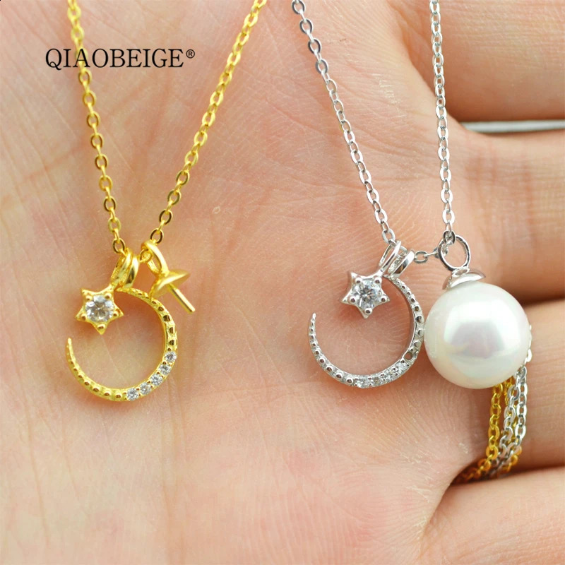 QIAOBEIGE stars moon necklace jewelry 925 sterling silver pendant necklace mountings DIY pearl accessories for gifts for women 241220