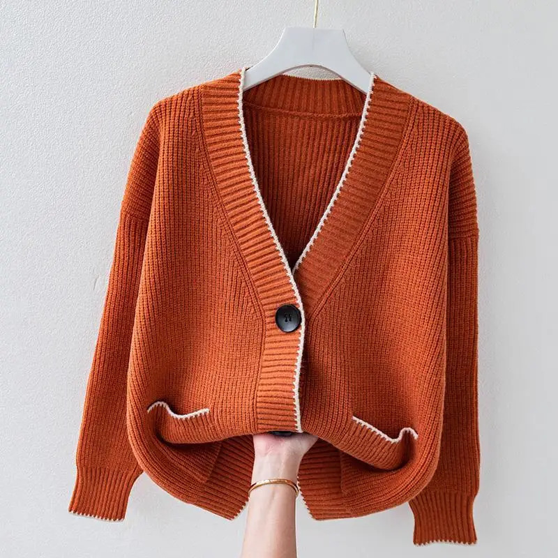 Womens Plussize Orange Blouse Autumn and Winter Clothes Solid Color Sweater Women Clothing Cardigan Coats Tops 241220