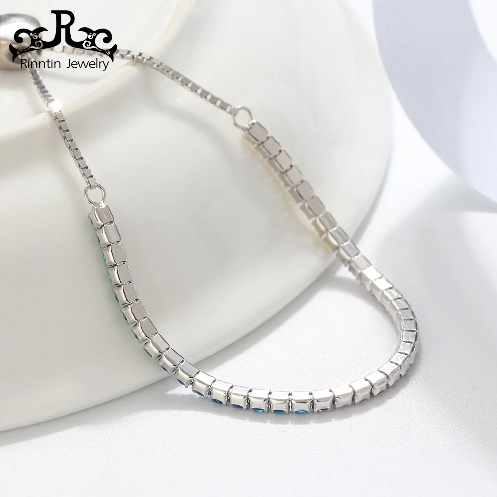 Rinntin Shiny Colorful Adjustable Tennis Bracelets for Women Girls Clear Cubic Zircon Chain Bracelet Fashion Hand Jewelry SB42 241214