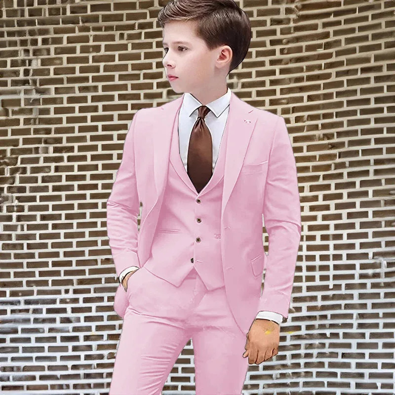 Beige Suit for Boys Wedding Tuxedo Three-Piece Suit Formal Business Jacket Vest Pants Kids Slim Fit Blazer Festival Tailored 241223