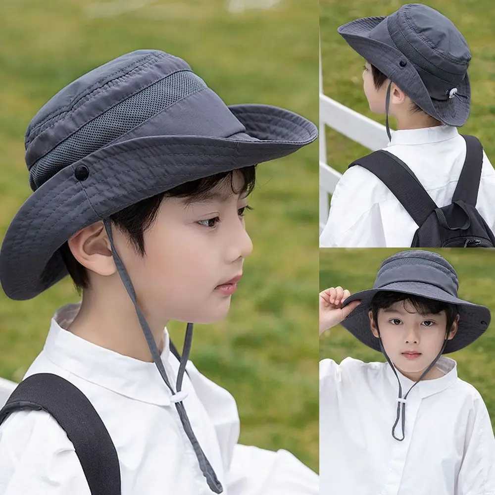 Caps Hats Childrens summer flap hat adjustable width Brim hat boys and girls bucket hat UV protection outdoor beach sun hat H241223