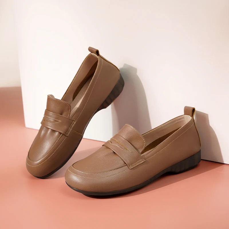 AIYUQI Ladies Shoes Wedge Spring Genuine Leather Women's Casual Shoes Slip-on Large Size Non-slip Mom Shoes