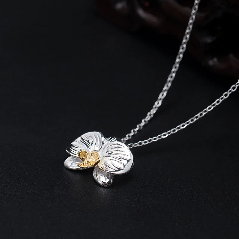 Lotus Fun 925 Sterling Silver Chain Vintage Delicate Chinese Style Phalaenopsis Orchid Flower Necklace for Women Fine Jewelry 241220