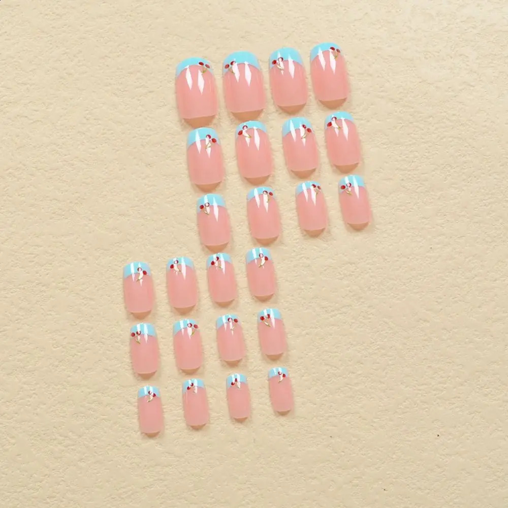 24pcs Manicure Long Almond False Nails Stiletto Ballerina Fake Nials Detachable Cute Cherry Press on Nails DIY 241223