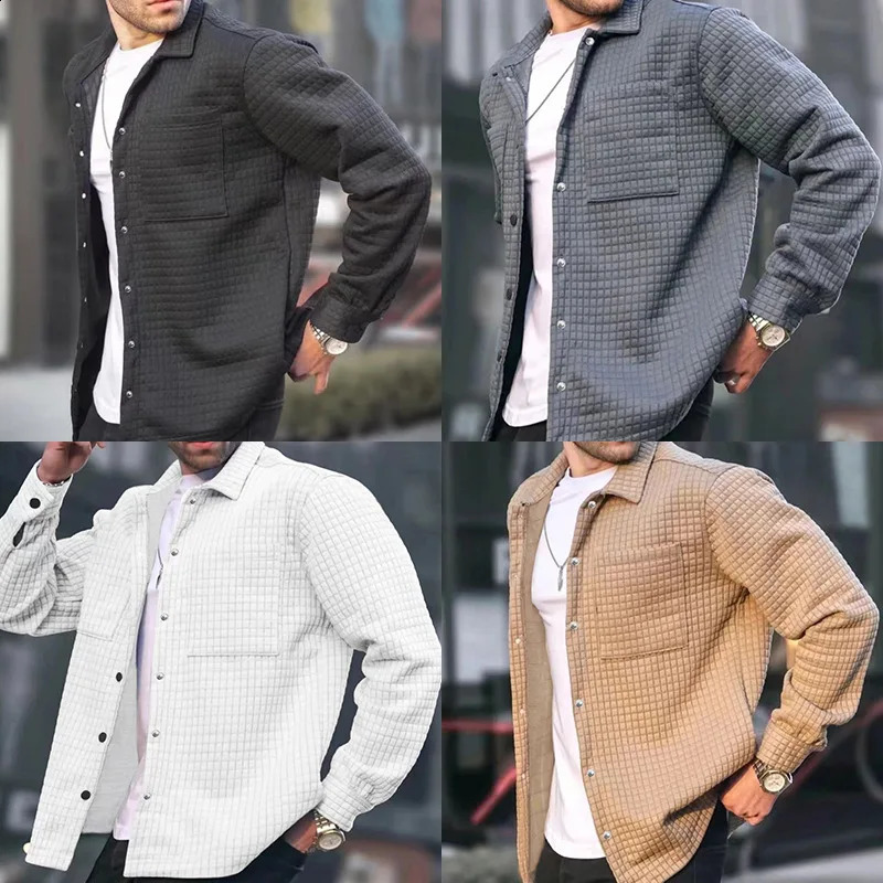 2024Spring and Autumn Foreign Trade European and American Mens plus Size Cardigan Small Plaid Jacquard Sweater Trendy Coat 241223