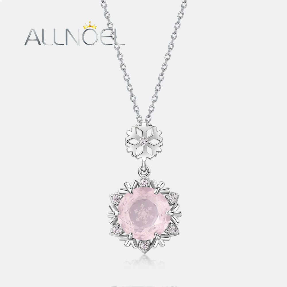 ALLNOEL Natural Rose Quartz Necklace for Women 925 Sterling Silver Pendant Winter Snow Fine Jewelry Merry Christmas Party Gifts 241220