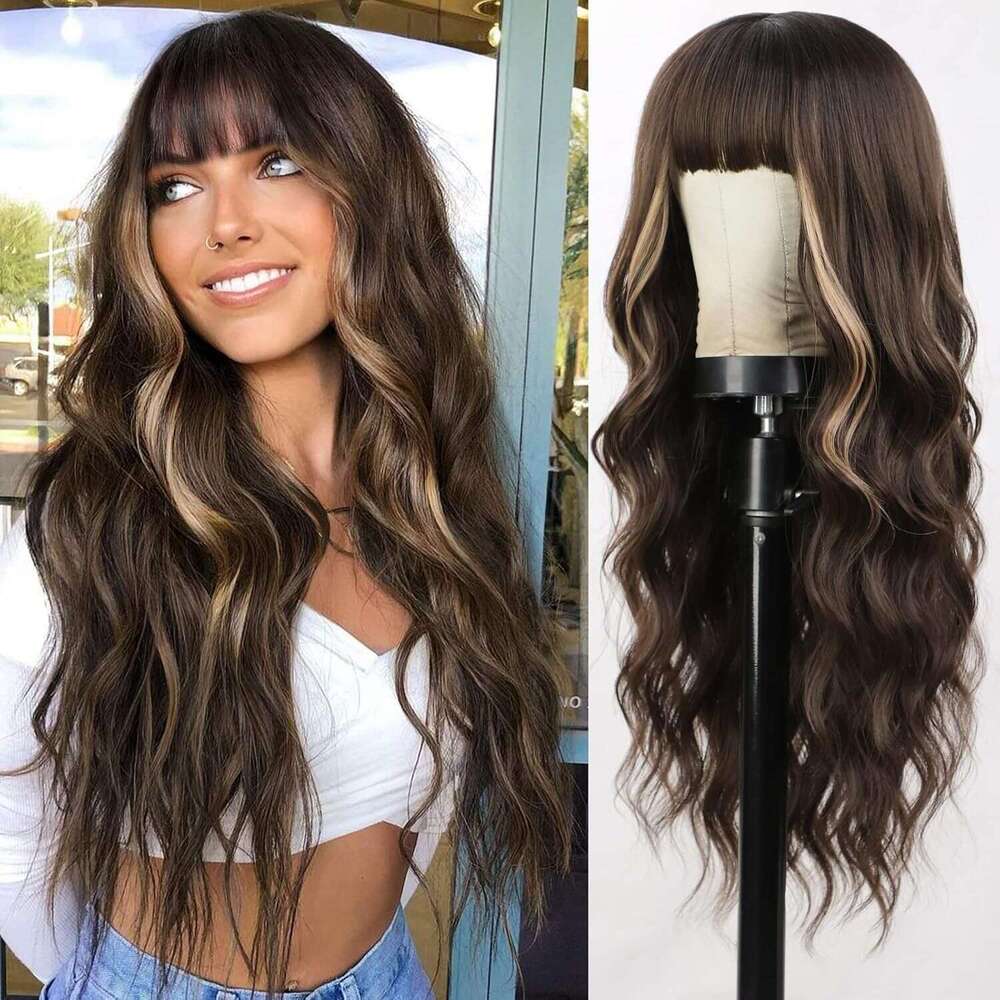 Women's Fashion Bangs, Long Curly Hair Women's Gradient Large Wave Synthetic Headband Wig, Wigs