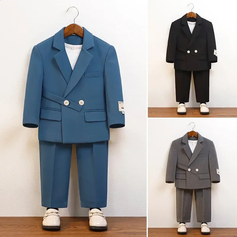 Boys Suit Fashion Design Handsome School Childrens Clothes Set Casual Blazers Pants 2pcs Page Boy Wedding Performance Costumes 241223
