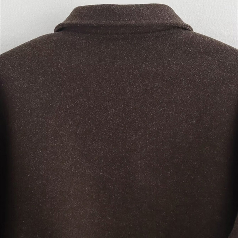 TRAF Womens Solid Colour Broad Tweed Jacket Fashion Style Lapel Long Sleeve Blouse Jacket Winter Womenswear 241220