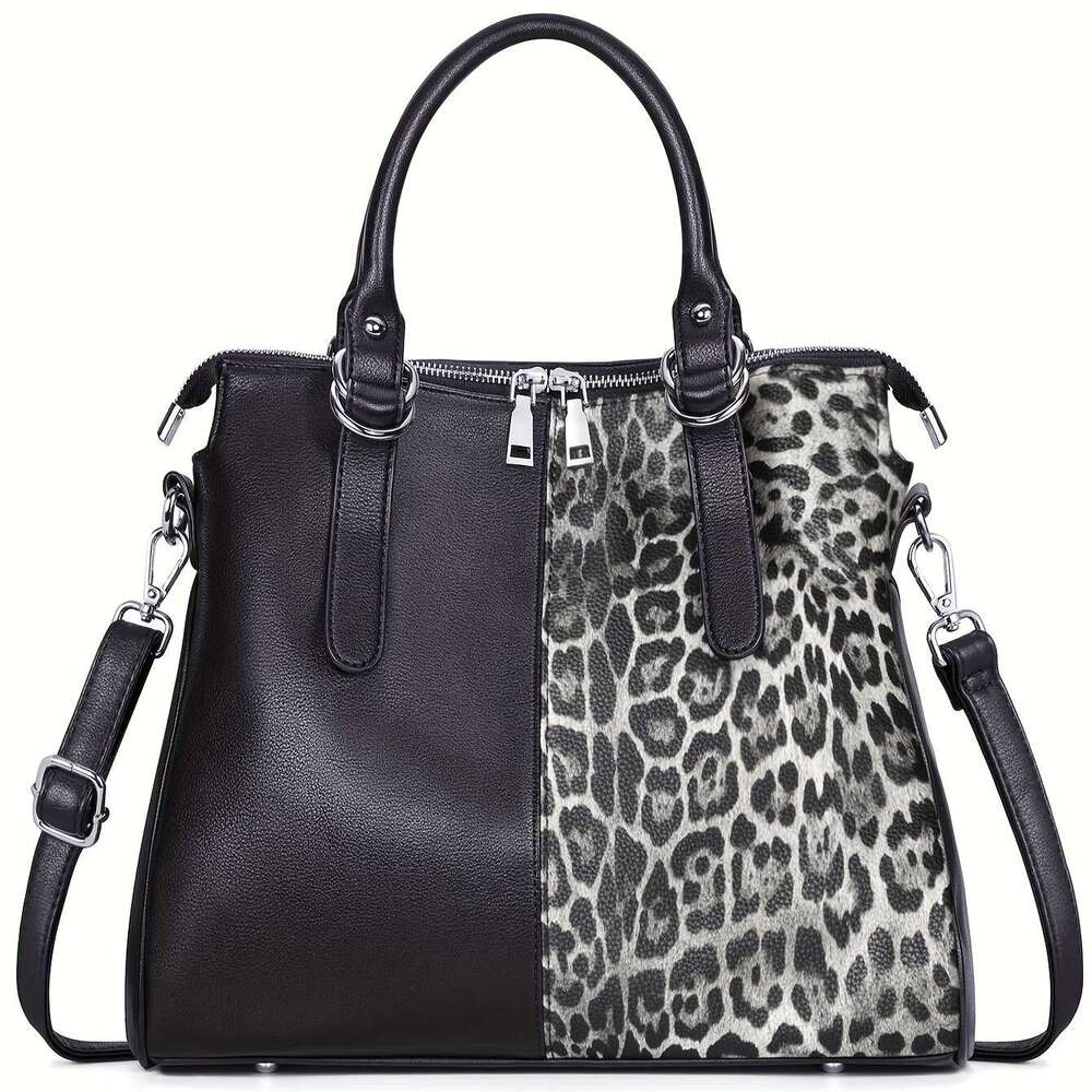 Vintage Chic Leopard Crocodile Pattern Tote Bag Stylish Shoulder Crossbody Handbag with Fashion ing, Retro Design, and Spacious Interior - Perfect for