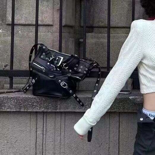 Women's Bags Handbag High Street Vintage Handbag Women New Rivet Large Capacity Casual Crossbody Bags Ladies Moto Biker Black Messenger Bag