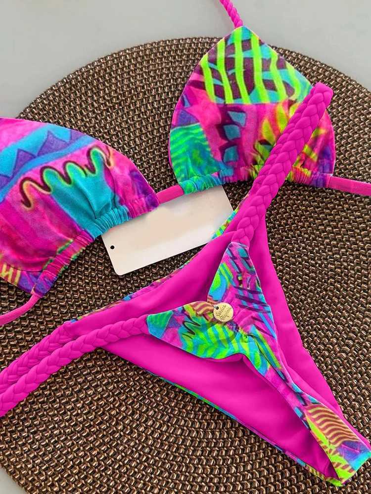 Women New Summer Bikinis Set Sexy Split Print Swimwear Fashion Beach Holiday Bikini 2 Piece Set Brazilian Beach Swimsuit BikinisXJ241223