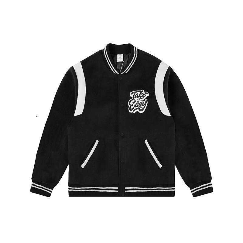 Autumn/Winter New Color Contrasting Loose Embroidered Baseball Couple Cotton Jacket Men and Women