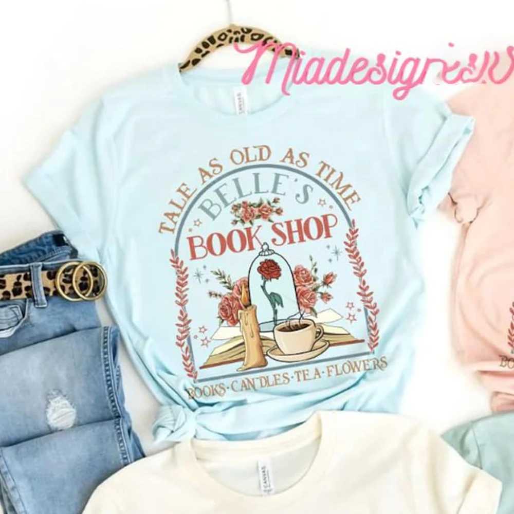 Retro Belles Book Shop Shirt Story Like Time Ancient Beauty and Beast Magic T Casual Y2K Top Daily Trend T-shirt W241223