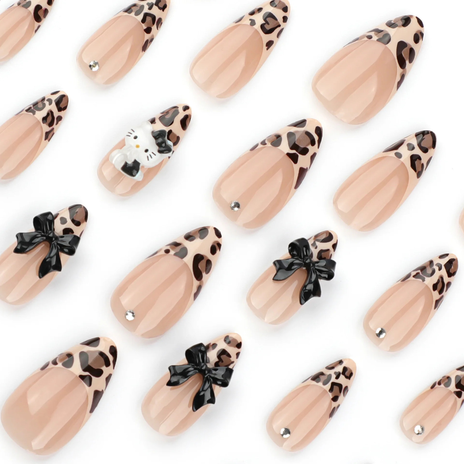 24Pcs Long Fake Acrylic Press On Nails Set Removable Wearing False Nails Tips Decorated Artificial Realistic Nail Art Supplies 241223