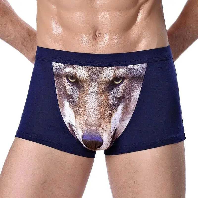 Mens unique 3D printed wolf eagle head flat corner pants mid waist boxing shorts breathable knitted molded fabric W241223