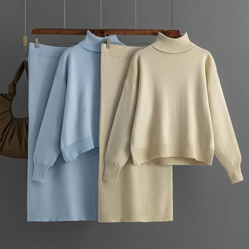 Winter Clothes Women Knitted Skirt Suit Fashion Casual Loose Sweater Long Skirts Women 2 Piece Sets Elegant Outifits Autumn 241220
