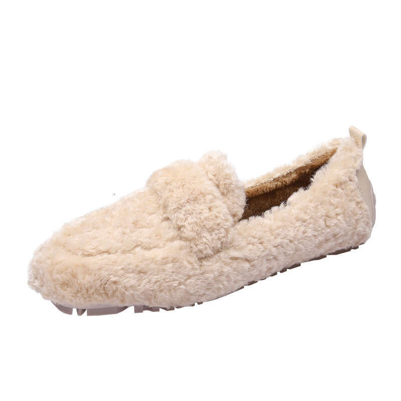 Lambs, Edamame Women's Autumn And Winter With Thick Velvet Sole, One Foot On Top, Hairy Shoes, Cotton Scoop Shoes For Outer Wear, Size 41-43