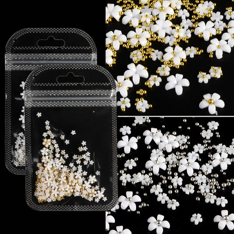 1Bag Acrylic Flower 3D Nail Art Decoration Mixed Size Steel Beads Silver Gem Nail Manicure Tool Accessories For DIY Nail 241223