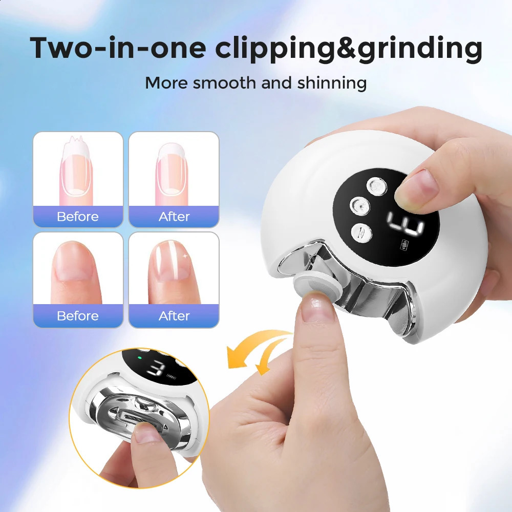2 in 1 Rotatable Electric Nail Clipper Nail Grinder With Lighting Safety Low Noise Automatic Mini Nail Manicure Tools 241223