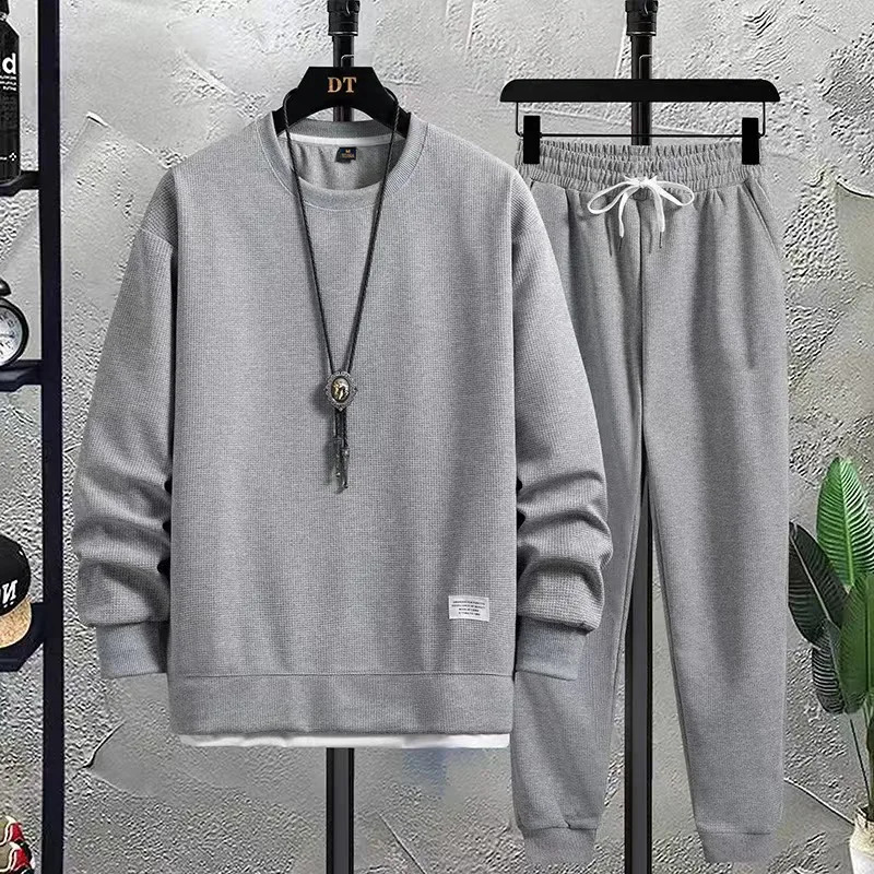Tracksuit 2 Piece Waffle Hoodie Sweatsuits Sets Athletic Jogging Suits with Pocket Spring Autumn Casual Sports Running Suit 241223