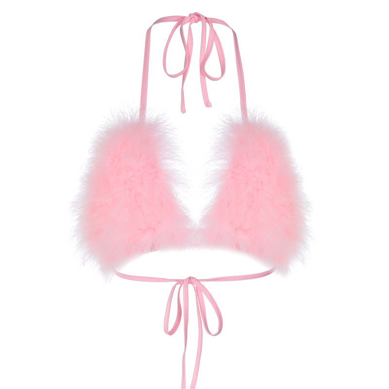 Women's Tanks & Cami 2PCS/LOT Sexy Fuzzy Strapless Bikini for Women Flirty and Playful Swimwear