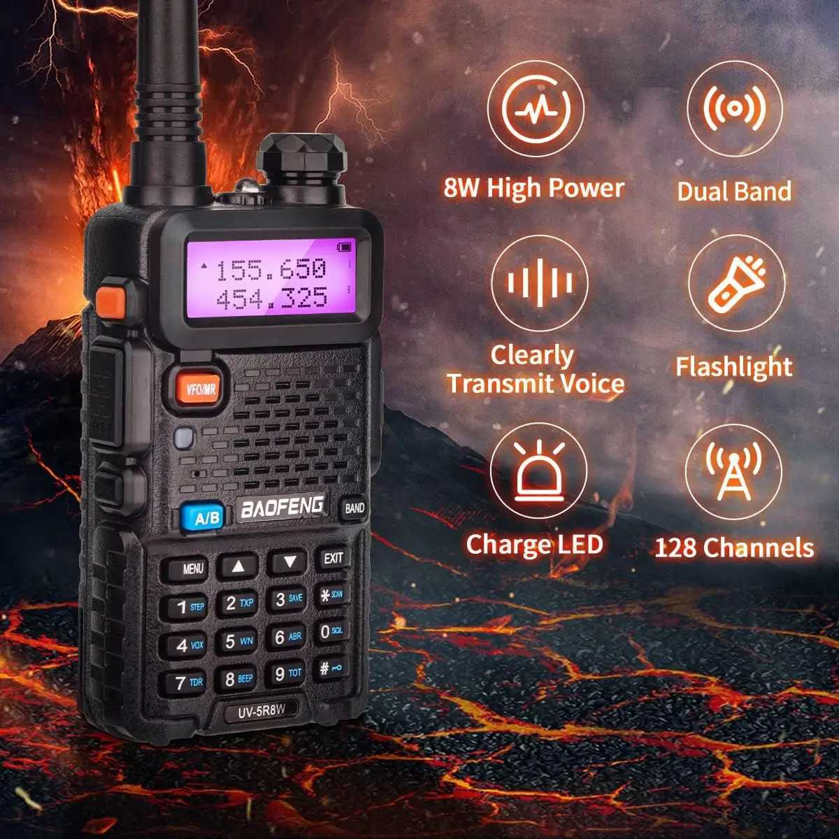 1/2X Baofeng UV-5R 8W Tri-Power Walkie Talkie High Power Dual Band Long Range 128CH Portable Handheld UV 5R Ham Two Way Ra Z241223