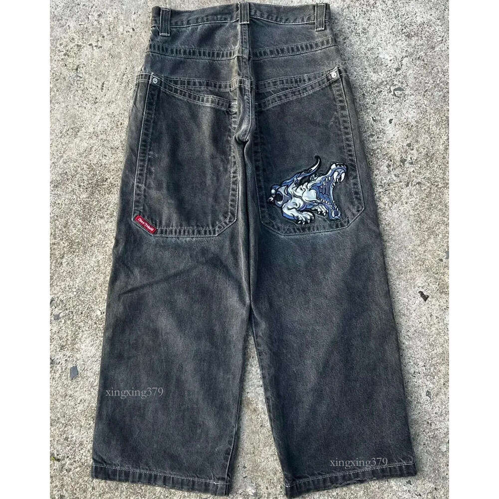 JNCO Streetwear Hip Hop Cartoon Graphic Print Y2K Vintage Baggy Jeans Black Pants Men Women High Waist Wide Leg Trousers#wzc