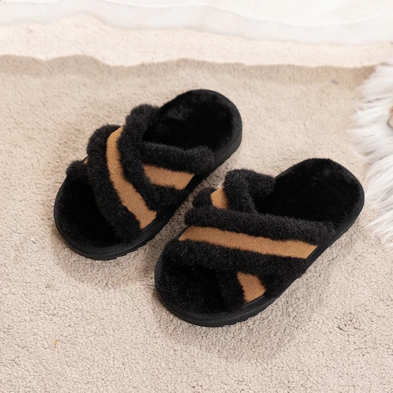 Winter Childrens Slippers Simple Fashion Girls Mules Slippers Open-toe Soft Kids Causal Boys Warm Home Slippers Furry Hairy 241223
