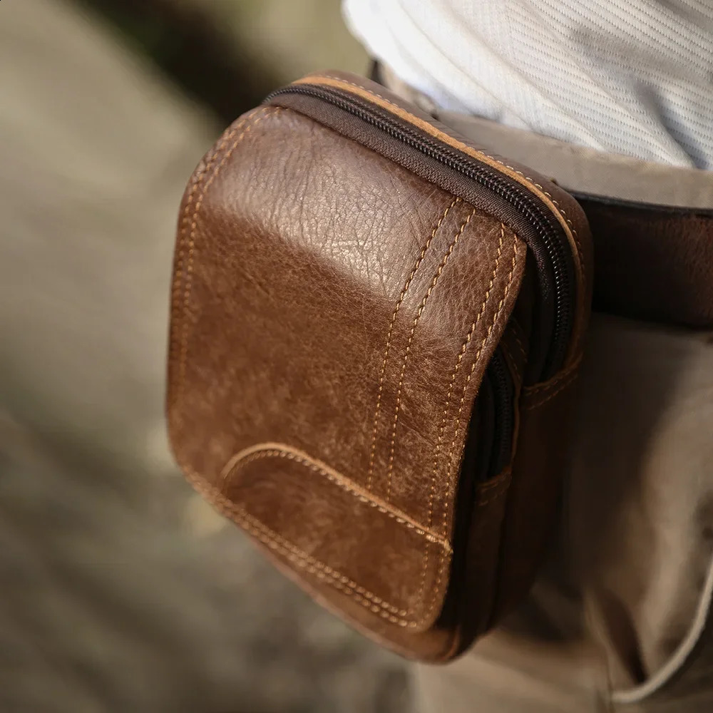 Joyir Genuine Leather Waist Bag Head Layer Cow Leather Wearable Waist Belt For Men Cycling Construction Field Mens Pack 241223