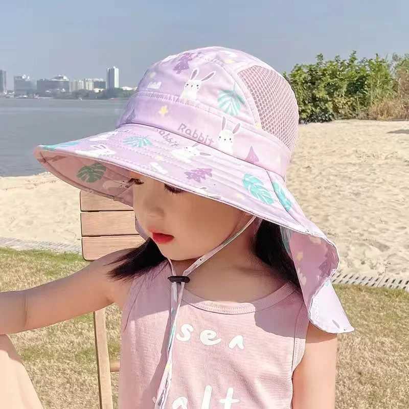 Caps Hats Childrens sun hat summer childrens outdoor collar earmuffs UV protection beach boys and girls travel flip cover H24122326IV