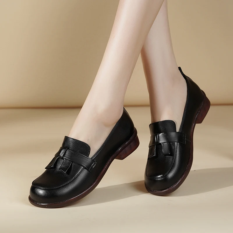 AIYUQI Loafers Women Spring Genuine Leather British Style Women Shoes Slip-on Lazy Beanie Shoes Women