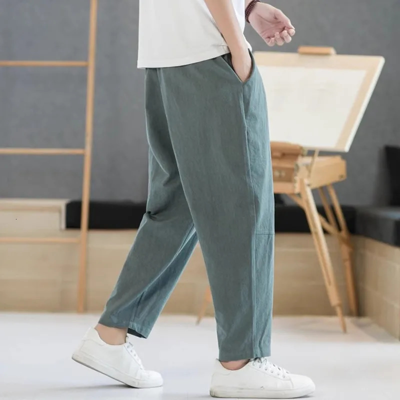 Mens pants cotton linen mens summer item solid color mens Trouser loose fitness bag streetwear Plus size M-5XL 241219