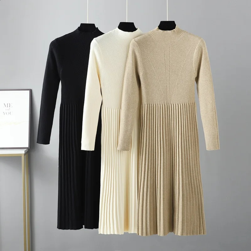 HLBCBG Elegant OL Turtleneck Slim Long Sweater Dress Women Thick Knit Autumn Winter Female Aline Basic Casual 241218