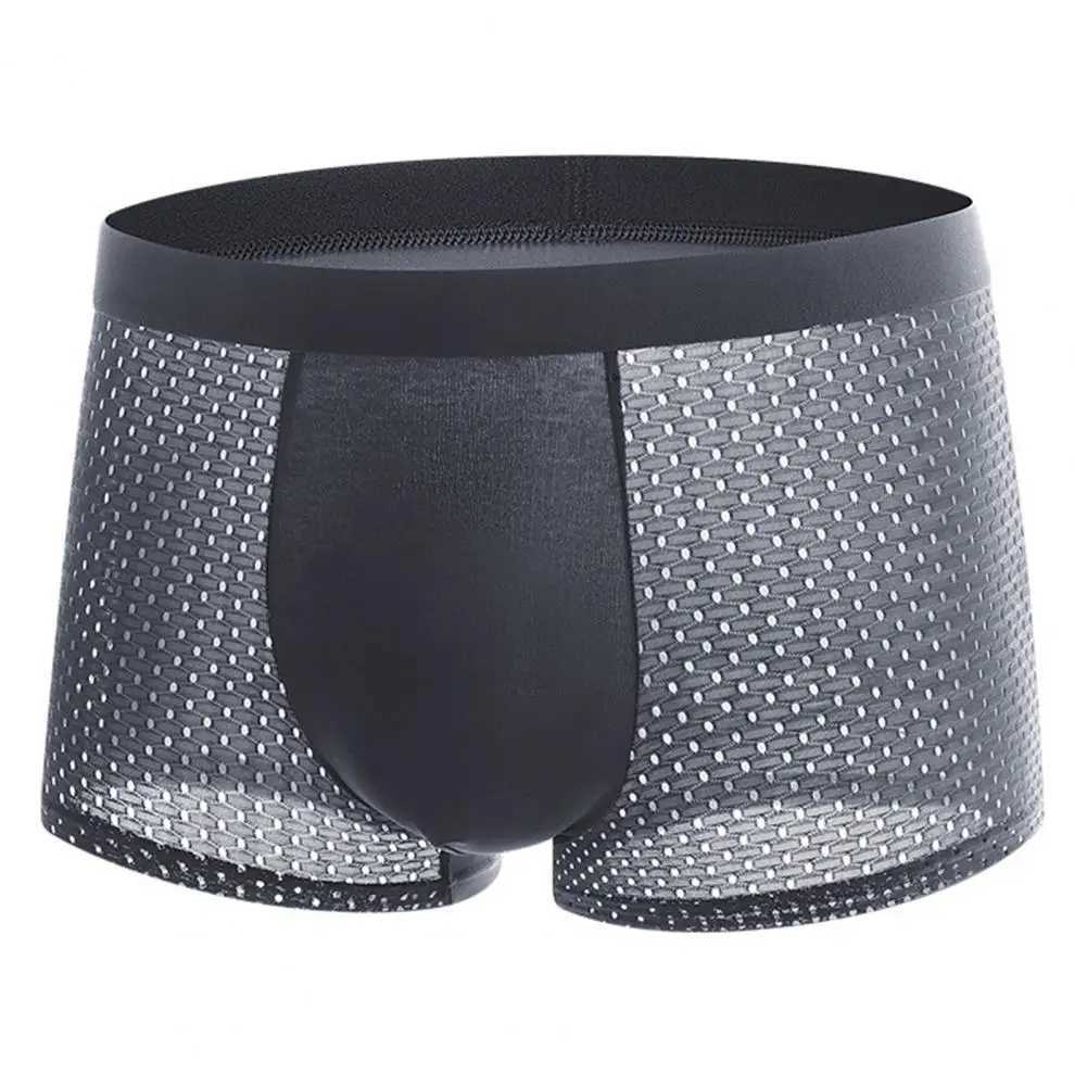 Mens summer underwear with wide elastic waistband boxing underwear U-convex thin silk mesh shorts underwear underwear W241223