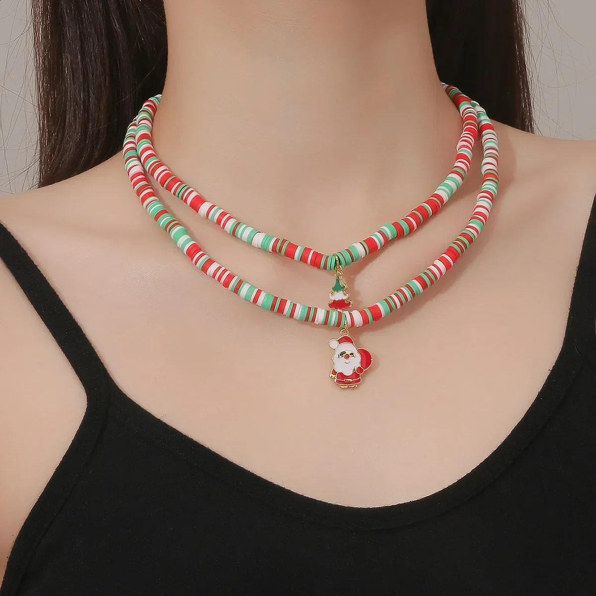 10pcs Necklace for Women Men Christmas Party Jewelry Aihua Cute Christmas Necklaces Enamel Bell Snowman Tree Deer Santa Gifts 241220