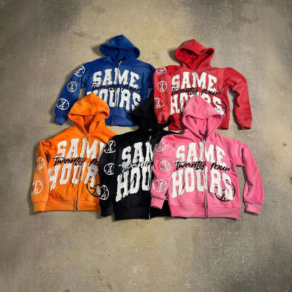 street hip-hop Y2K letter patch embroidered unisex loose zipper hooded sweatshirt