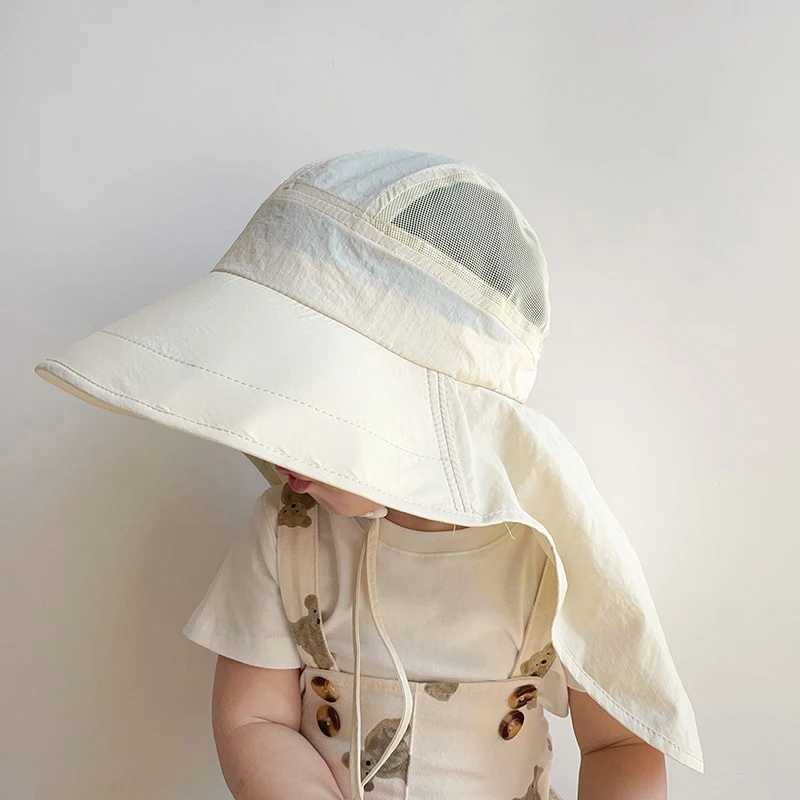 Caps Hats Summer Baby Sun Hat with Neck Flap UV Protection Quick Dry Large Brim Beach Hat Childrens Bucket Hat H241223