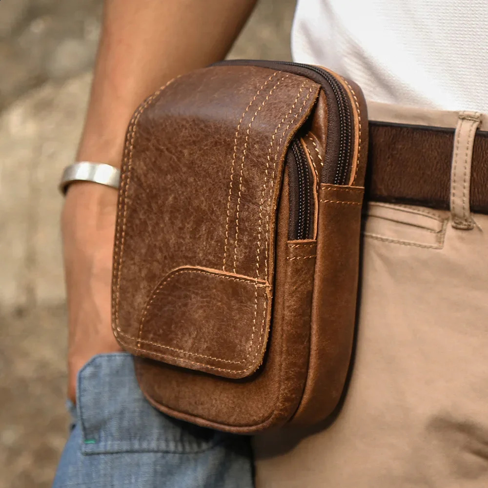Joyir Genuine Leather Waist Bag Head Layer Cow Leather Wearable Waist Belt For Men Cycling Construction Field Mens Pack 241223