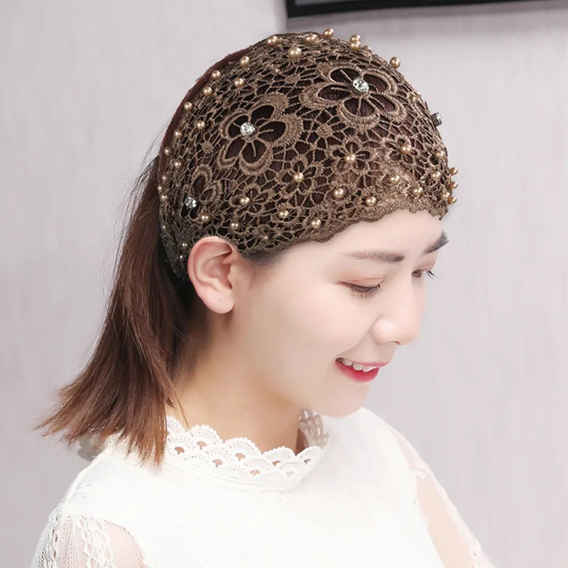 1pc Boho Hollow Lace Headband Wide Head Wrap Faux Pearl Decor Headband Hair Accessories For Women 241223