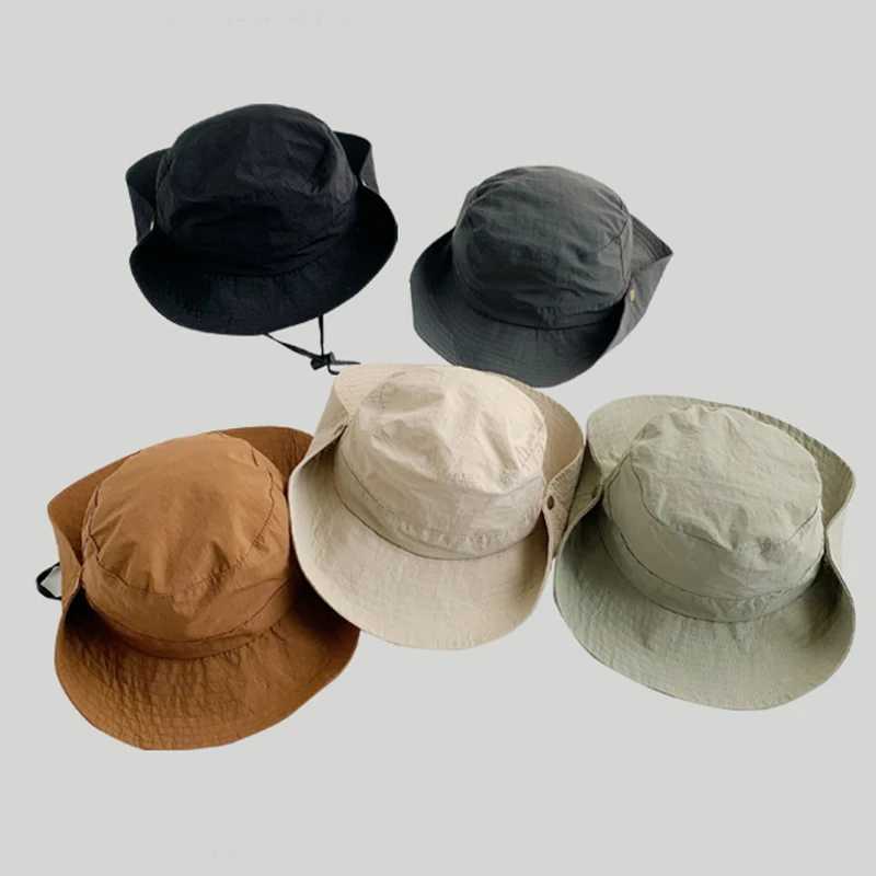 Caps Hats Summer Quick Dry Kids Bucket Hat Solid Color Boys and Girls Fishermans Hat Children Dragging Outdoor Beach Panama Sun Hat H241223