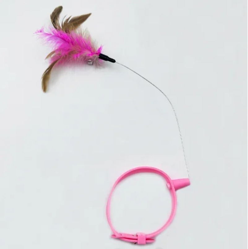 Cat Collar Toy Attached Silicone Cat Teasing Wand Adjustable Cat Feather Collar Toys with Bell Cat Interactive Teaser Toys