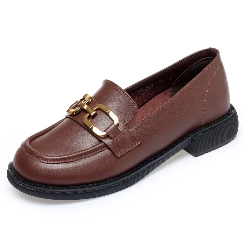 Women's Shoes Loafers Thick Heel Genuine Leather Spring Shoes British Style Large Size Casual Footwear Woman Sneakers
