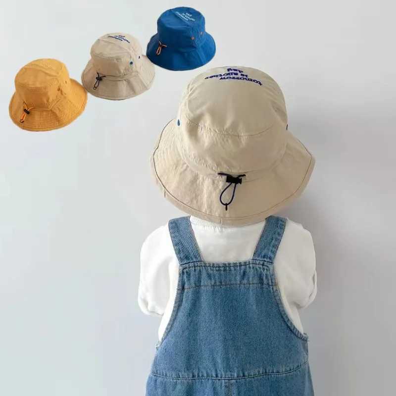 Caps Hats Summer Quick Dry Bucket Hat for Baby Boys Girls Solid Color Letter Kids Fisherman Cap UV Protection Children Panama Sun Hat H241223