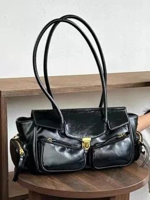 New Moto All-Match Multiple Pockets Handbags Senior Casual Vintage Commuter Shoulder Bag Large Capacity Haruku Single-Shoulder Genuine Leather
