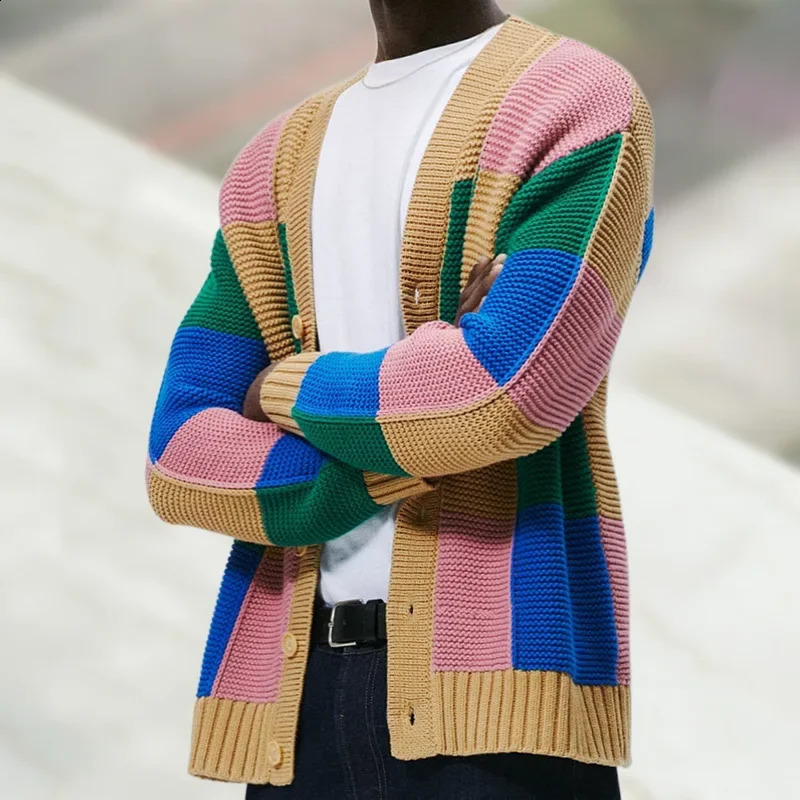 Mens Youth Knitwear Sweater European and American Fashion Contrasting Cardigan Sweater Autumn and Winter Woolen Jacket 241223