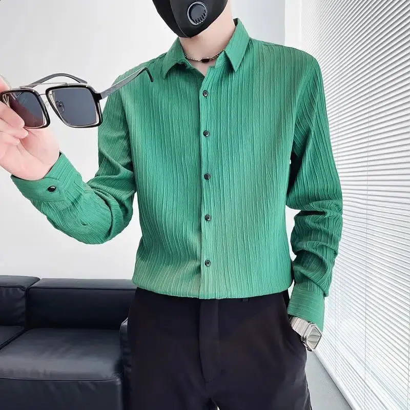 Spring Autumn Fashion Stand Collar Long Sleeve Solid Color Blouse Mens Clothing Korean Loose Casual Button All-match Shirts 241223