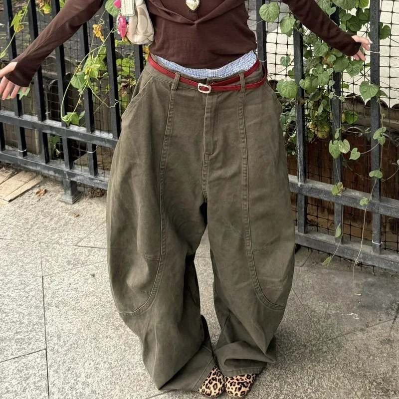 American High Street Washed Distressed Baggy Jeans Woman Y2K Retro Girls Loose Casual Waisted Wide Leg 241218