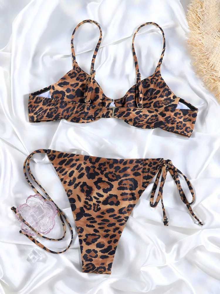 Miyouj 2024 Bikini Womens Swimsuit Leopard Bikini Sets Bandage Bath Wear Sexy Piece Suits Low Waist Swimwear Triangle BathsuitXJ241223