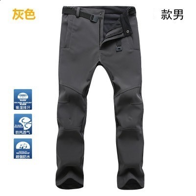 Outdoor soft shell assault pants for men waterproof and windproof skiing pants thickened warm with fleece pants solid color outdoor hiking pants for w
